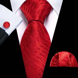 Red Floral Silk Tie Pocket Square Cufflinks Set-N-6528