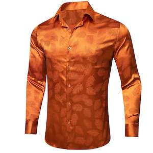 Mens Shirts: Simon.Von Orange Feather Silk Men's Shirt-0691