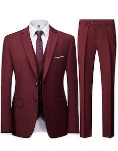 Recommended Seguno: Men's 3-Piece Suit Set -Slim Fit with Lapel Collar, Stretch Fabric, Solid Color Burgundy -CJ224111