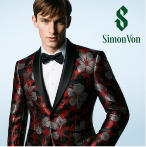 Best Selling Collection: Men's Dress Party Red Grey Floral Suit Jacket Slim One Button Stylish Blazer-XX-0034