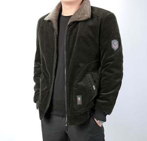 Men Winter Coats: Army Green Men's Fleece Lining Corduroy Winter Fleece Warm Coat