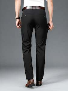 Black Men's Solid Pants With Pockets-GR171231