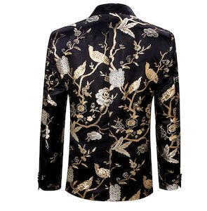 Best Selling Collection: Simon Von Men's Black Gold Floral Suit Jacket Slim One Button Stylish Blazer-XX0014