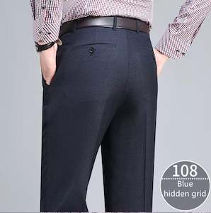 Mens Pants: Blue Hidden Grid  108 Mens Formal Trousers