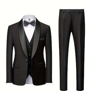 Suits: Men's Elegant Black 3pcs Suit & Lapel Collar - DV326156