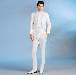 Suits: White Men's Tuxedo Wedding Performance Stage Suits-MJ 8577W