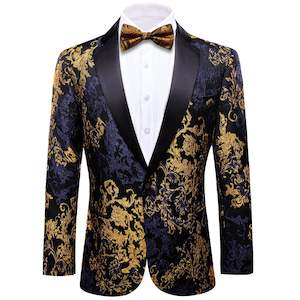 Simon Von Men's Dress Party Blue Gold Paisley Suit Jacket Slim One Button S&hellip;