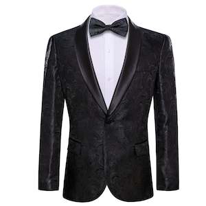 Blazers: Simon Von Wedding Suit Black Paisley Jacquard Blazer - XX-0021