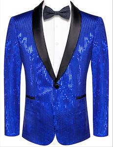 Blazers: Sequin Blue Solid Jacket with Black Shawl Collar  - XX-1079