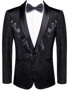 Blazers: Sequin Black Solid Jacket with Black Shawl Collar  - XX-1081