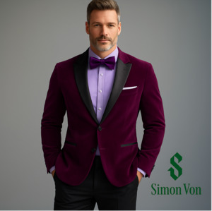 Blazers: Simon Von Peak Collar Suit Plum Purple Solid Slim Men's Silk Suit-XX-0051
