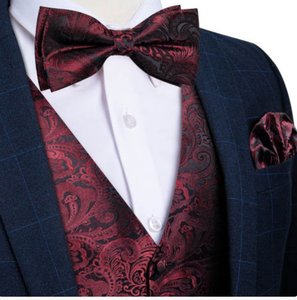 School Ball Youth Events: CLARET PAISLEY JACQUARD WAISTCOAT VEST BOWTIE HANDKERCHIEF CUFFLINKS SET- MJ-0179