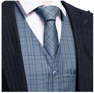Clearance Sale Collection: Classy Blue Black Plaid Vest Necktie Set MJ-2333