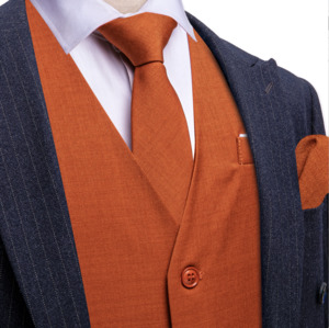 Mens Vests Waistcoats: 5pcs Mens Waistcoat Set Brown Solid Vest Necktie Bowtie Set- BW-MJ-2852