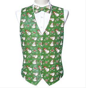 Clearance Sale Collection: GREEN CHRISTMAS SILK WAISTCOAT VEST BOWTIE VEST SUIT SET-MJ-2055