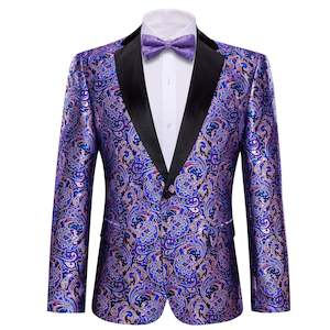 Men's Dress Party Hyacinth Floral Suit Jacket Slim One Button Stylish Blazer XX-0017