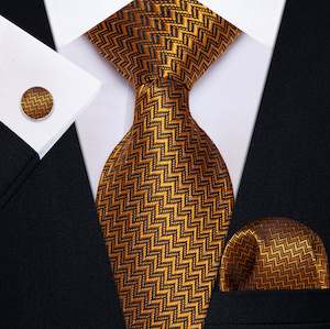 Best Selling Collection: ORANGE  BLACK NOVELTY TIE POCKET SQUARE CUFFLINKS SET-N-9543