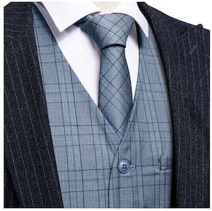 Classy Blue Black Plaid Vest Necktie Set MJ-2333