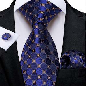 Mens Silk Tie Handkerchief Cufflinks Set: DarkSlateBlue Men's Tie Peru Polka Dots Pocket Square Cufflinks Set-N-8400