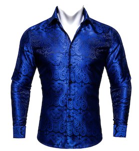 Mens Shirts: Simon.Von  Blue Paisley Silk Shirt- CY-0404