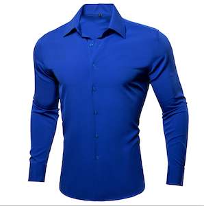 Mens Shirts: Simon .Von Blue Solid Silk Shirt- CY-0747