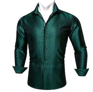 Mens Shirts: Simon.Von Green Lattice Silk Men's Shirt- CY-0433