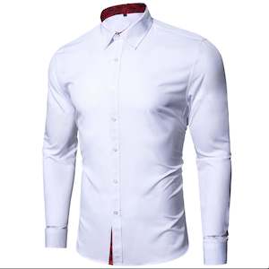 Mens Shirts: Formal White Red Splicing Men's Shirt- CY-0324