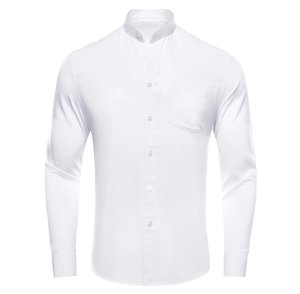 Mens Shirts: White Solid Men's Long Sleeve Dress Shirt- CY-1309