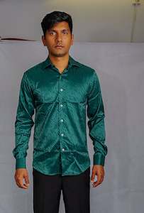 Mens Shirts: Simon.Von Grass Green Ripple Silk Men's Shirt- CY-0676