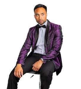 Men's Suit Purple Paisley Silk Notched Collar Suit Jacket- XX-0042