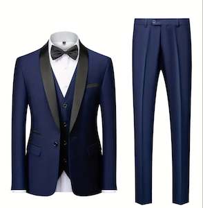 Navy Blue Men's Elegant 3pcs Suit & Lapel Collar - DV326156