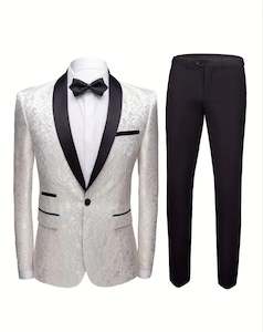 Recommended Seguno: Men's Elegant Jacquard Suit Set - Classic Blazer & Black Pants-KD239322