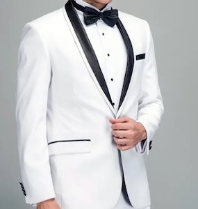 Recommended Seguno: Impeccable Mens White  Blazer - Stylish One-Button Shawl Collar Suit Jacket- KX87544