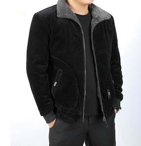 Men Winter Coats: Black Men's Fleece Lining Corduroy Winter Fleece Warm Coat