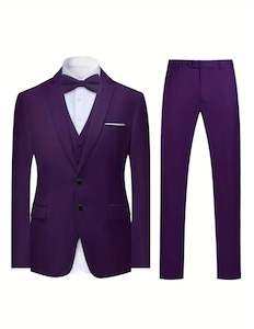 Suits: Purple Men's Casual 3PC Suit Set -WR268718