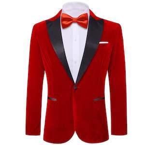 Blazers: Simon Von Men's Suit Fire Brick Red Solid Silk Peak Collar Blazer Suit-XX-0058