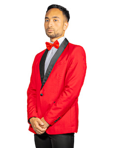 Blazers: Black Shawl Collar Crimson Red Solid Blazer - XX-1037