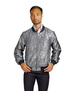 Jackets: Black Grey Paisley Men's Urban Lightweight Zip Jacket Casual-JK-0002