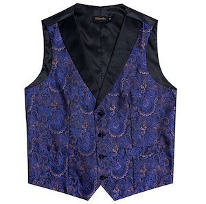 Clearance Sale Collection: Blue and Gold  Floral Silk Single  Waistcoat Vest Only -NO TIE-MJ-0208