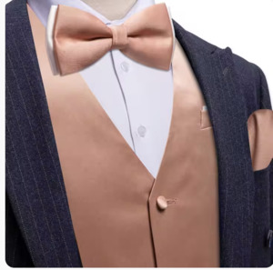 Mens Vests Waistcoats: Coral Pink Solid  Vest  Bowtie Set- BW-MJ-0042