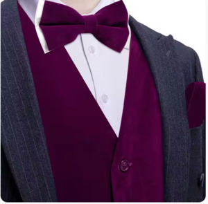 Mens Vests Waistcoats: Purple Solid Silk Vest Bowtie Pocket Square Cufflinks Set- BW-MJ-0053