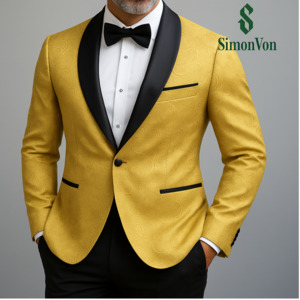 Recommended Seguno: Men's Luxury Golden Embellished Tuxedo Blazer with Black Shawl Lapel & Bow Tie -XX-4016