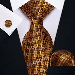 ORANGE  BLACK NOVELTY TIE POCKET SQUARE CUFFLINKS SET-N-9543