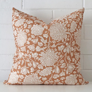 Aria Linen Terracotta Floral Cushion Cover - Large