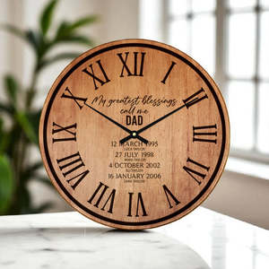 Fathers Day: Greatest Blessings Dad Clock - Personalised - Solid Timber
