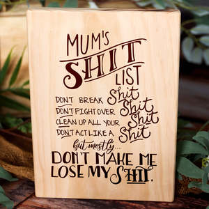 Mothers Day: Mums List Plaque