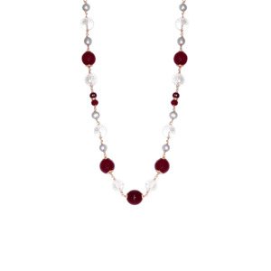 Red Agate, Clear Crystal & Silver Pearl Necklace