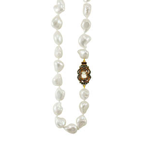 Simply Italian Pearl Necklace: Baroque White Pearl Necklace with Bright Crystal Clasp