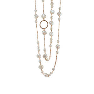 White Pearl and Rose Gold Double Necklace