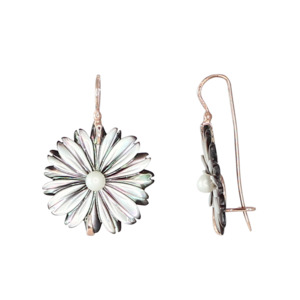 Grey Mother-of-Pearl Flower Earrings